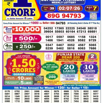 Dear Lottery Today Result 6PM 02 07 26