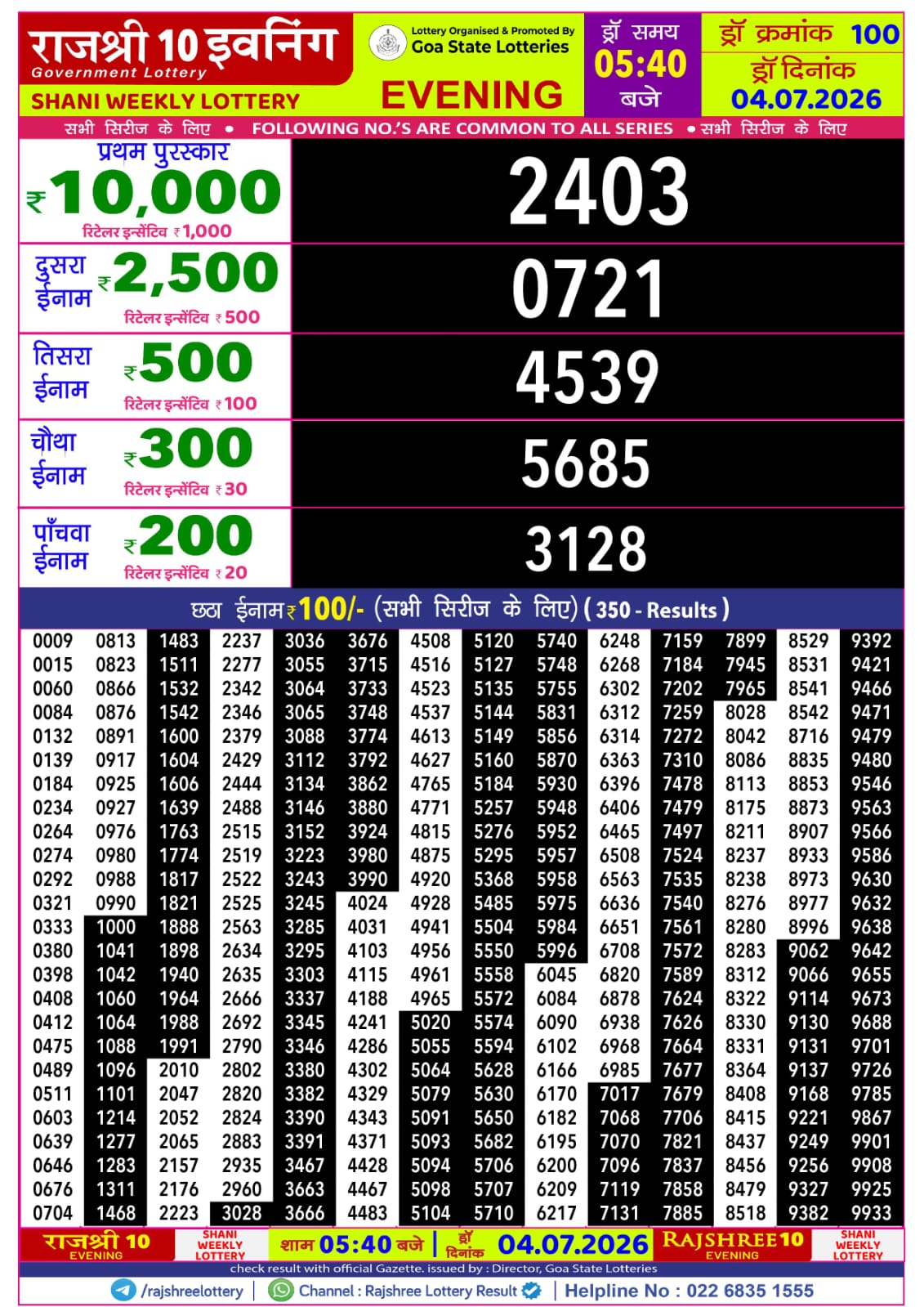 Rajshree 10 Evening 5:40PM Result 04 07 26