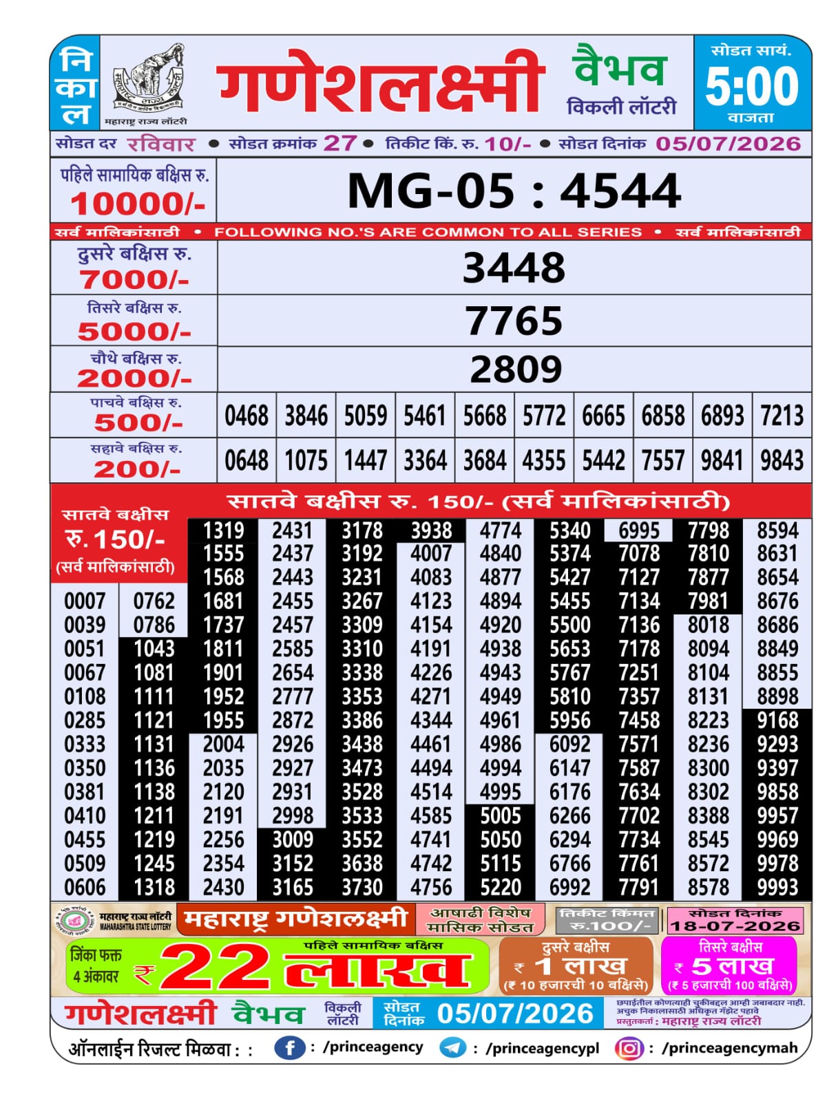 Maharashtra Ganesh Laxmi Lottery Result 05 07 26