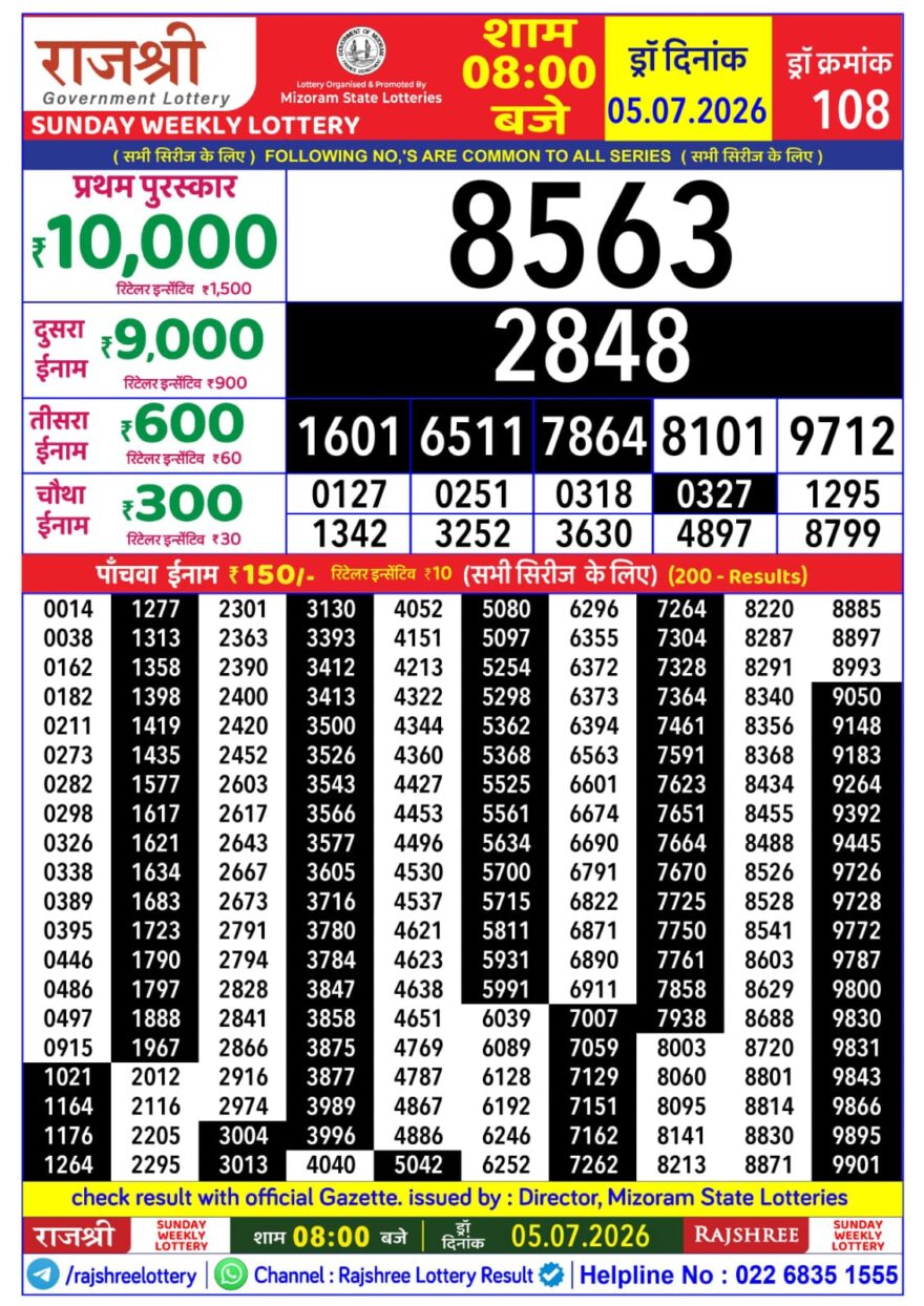 Rajshree Daily 8PM Result 05 07 26