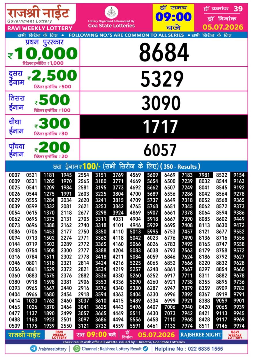 Rajshree 9PM Result 05 07 26
