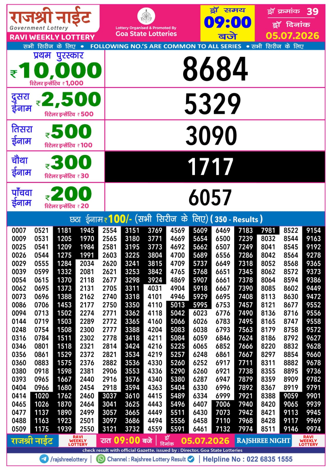 Rajshree 9PM Result 05 07 26