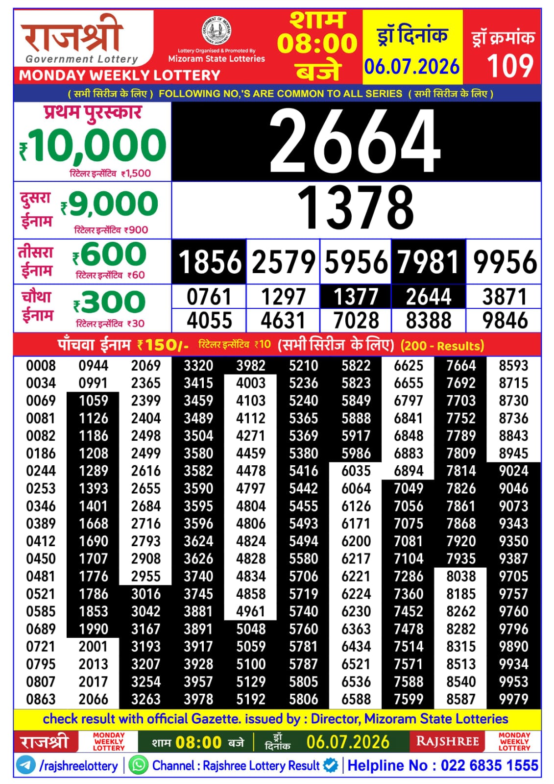 Rajshree Daily 8PM Result 06 07 26