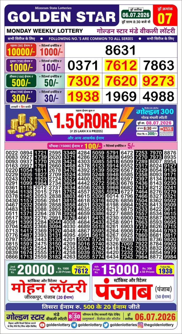 Golden 8:30PM Result 06 07 26