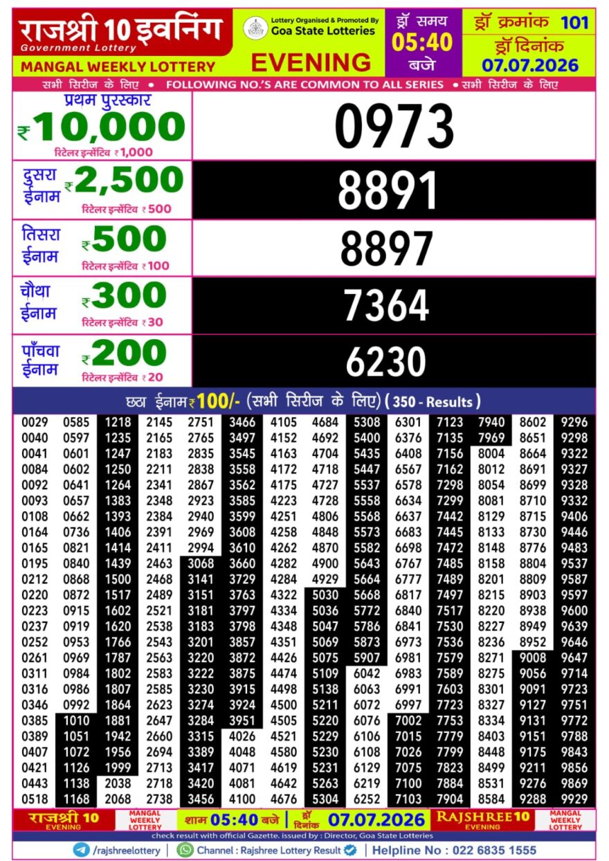 Rajshree 10 Evening 5:40PM Result 07 07 26