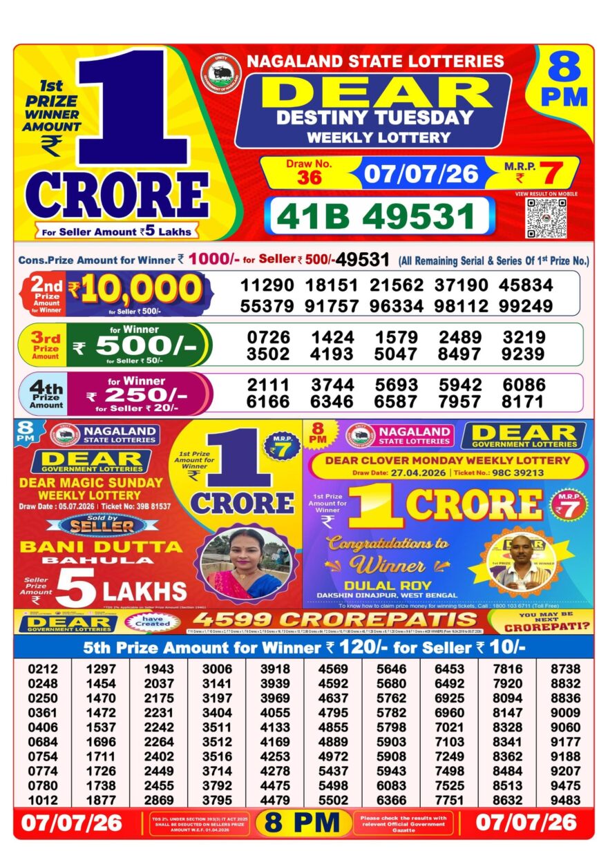 Dear Lottery Result 8PM 07 07 26