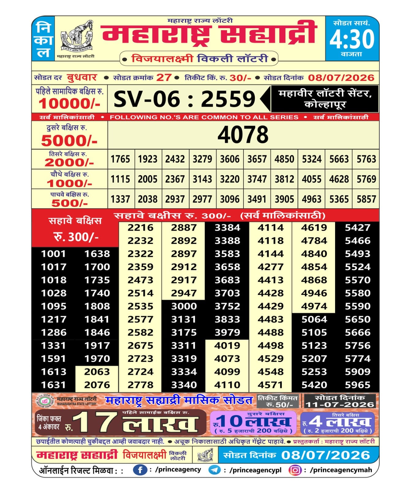 Maharashtra Sahyadri Lottery Result 08 07 26
