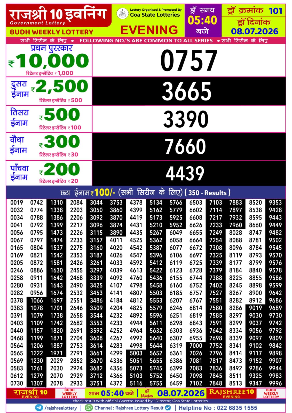 Rajshree 10 Evening 5:40PM Result 08 07 26