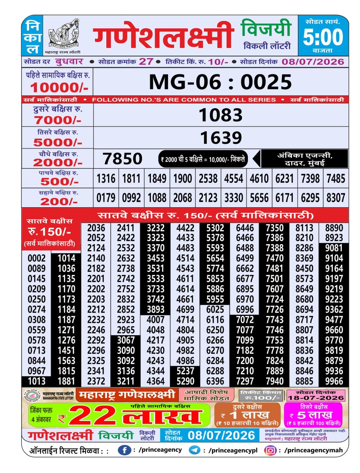 Maharashtra Ganesh Laxmi Lottery Result 08 07 26