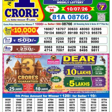 Dear Lottery Result Today 1PM 10 07 26