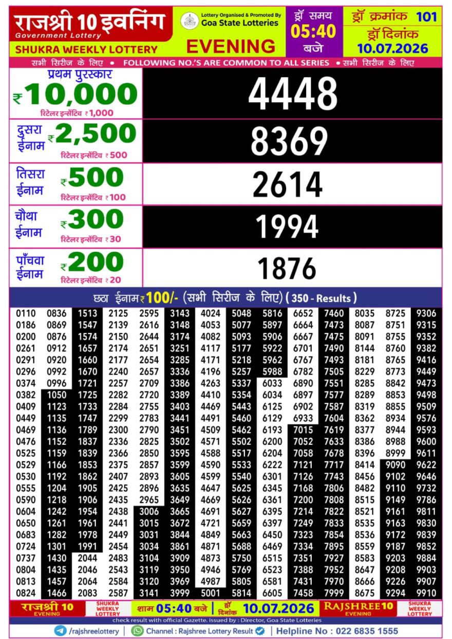 Rajshree 10 Evening 5:40PM Result 10 07 26
