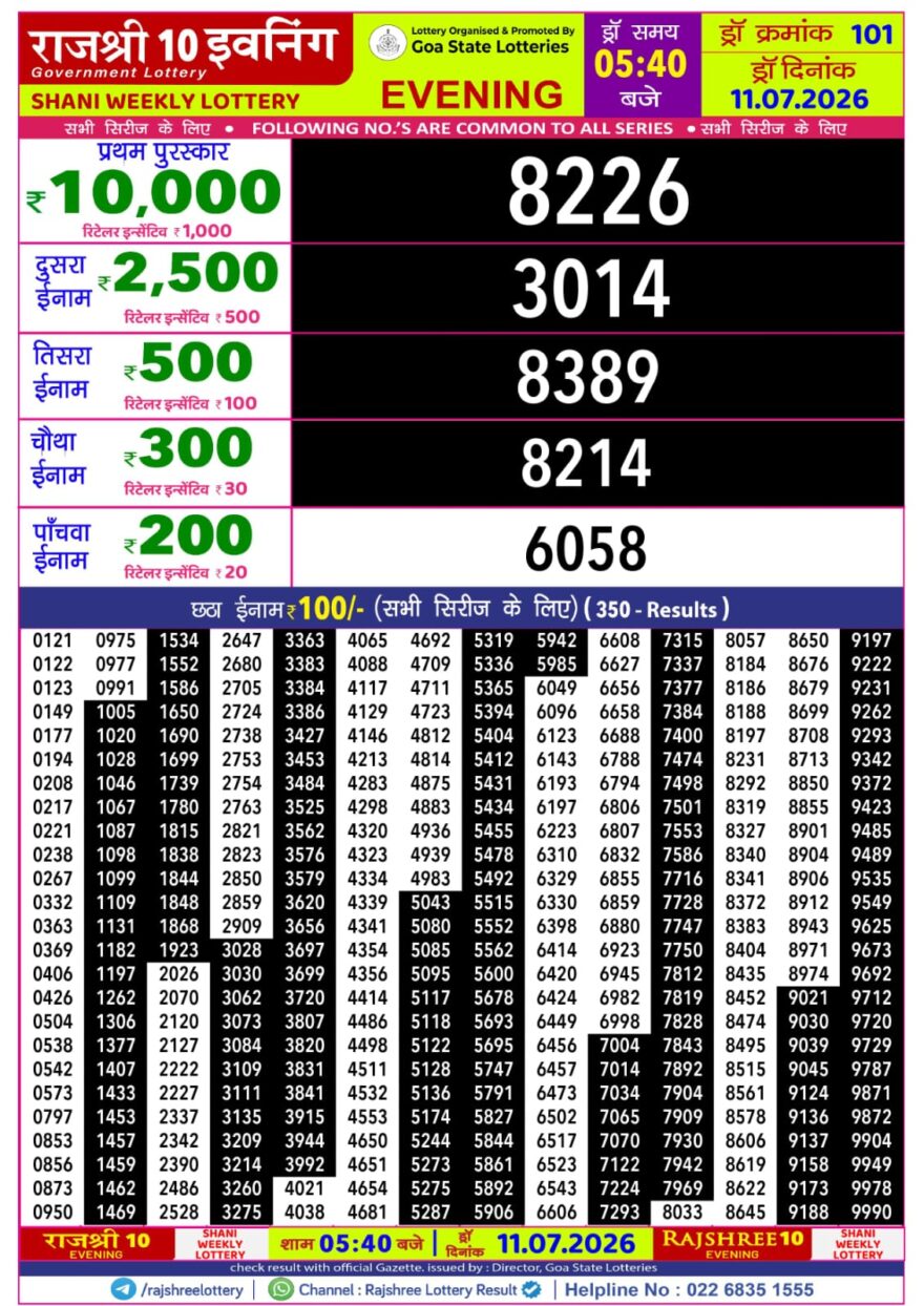 Rajshree 10 Evening 5:40PM Result 11 07 26