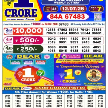 Dear Lottery Today Result 6PM 12 07 26
