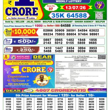 Dear Lottery Result Today 1PM 13 07 26