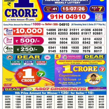 Dear Lottery Today Result 6PM 15 07 26