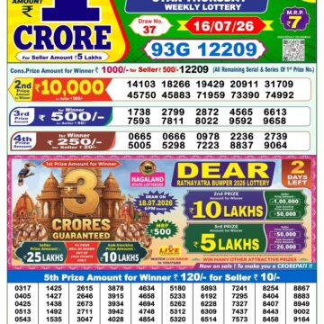 Dear Lottery Result Today 1PM 16 07 26
