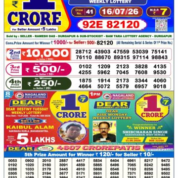 Dear Lottery Today Result 6PM 16 07 26