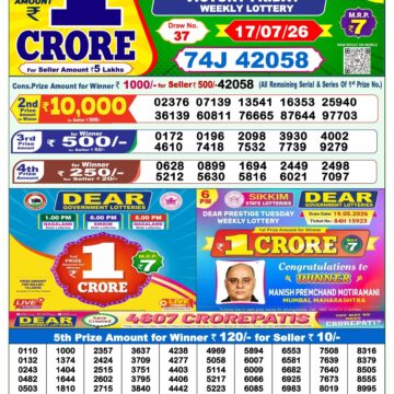 Dear Lottery Result Today 1PM 17 07 26