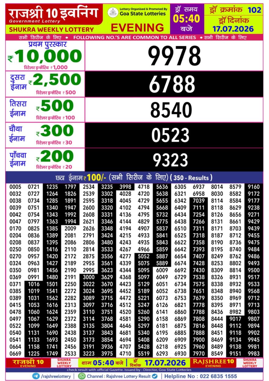 Rajshree 10 Evening 5:40PM Result 17 07 26