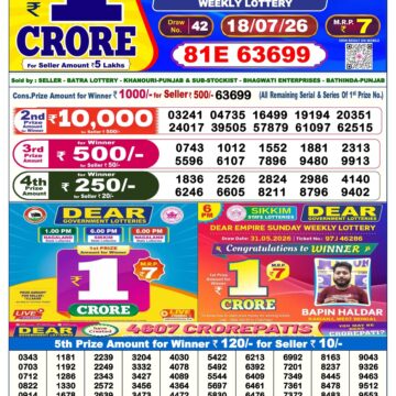 Dear Lottery Today Result 6PM 18 07 26