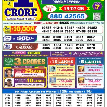 Dear Lottery Result Today 1PM 19 07 26