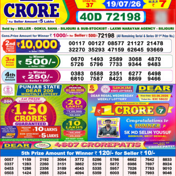 Dear Lottery Result 8PM 19 07 26