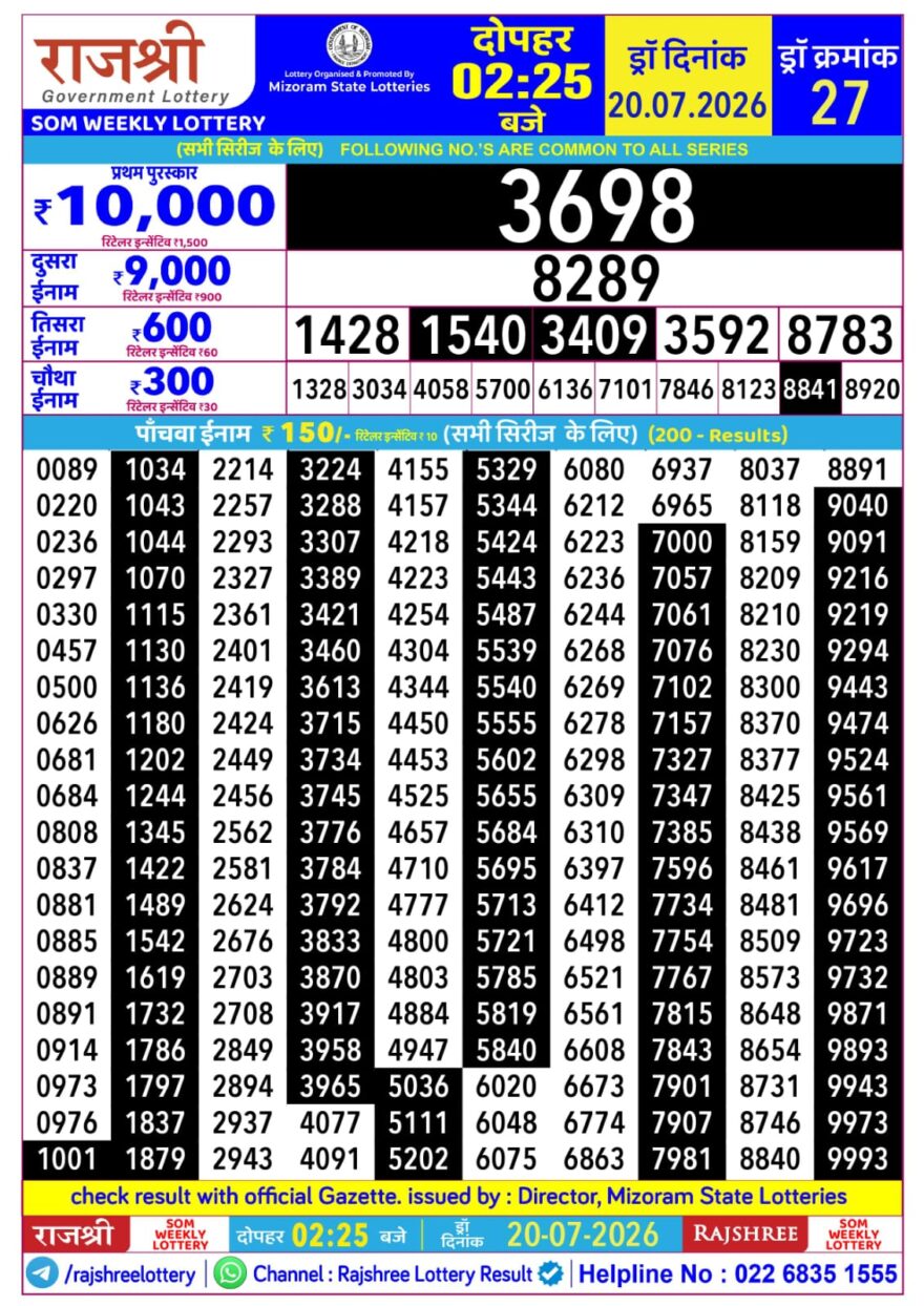Rajshree Daily 2.25PM Result 20 07 26