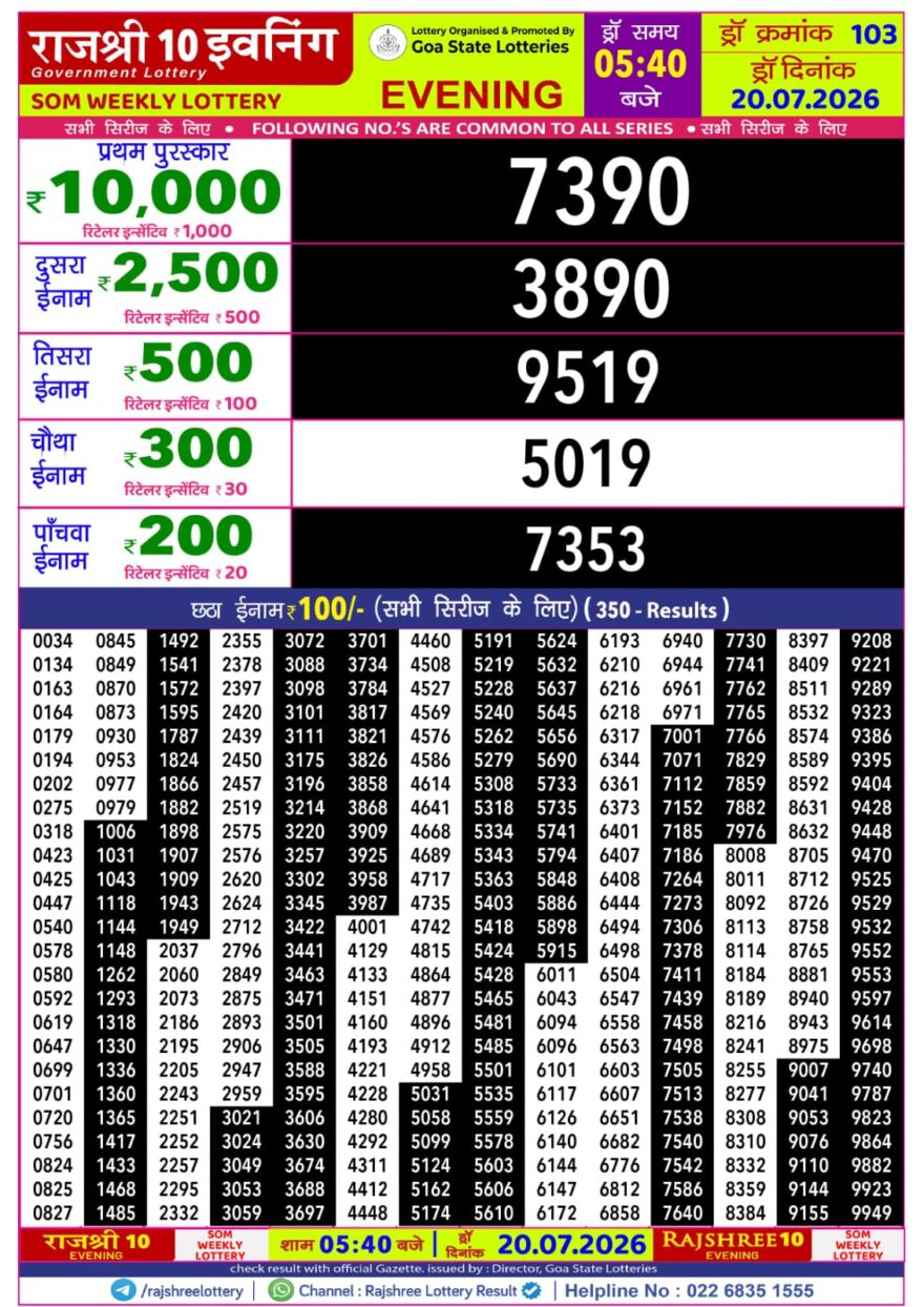Rajshree 10 Evening 5:40PM Result 20 07 26
