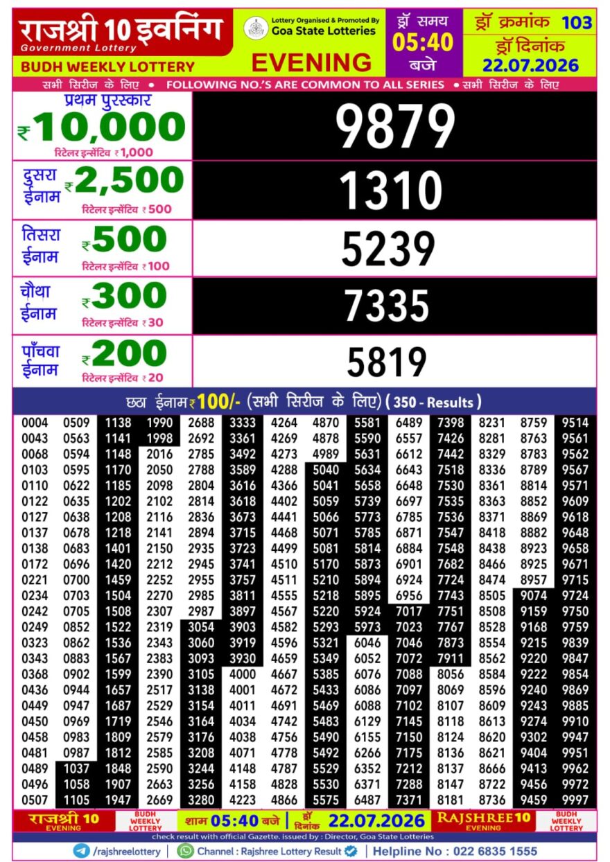 Rajshree 10 Evening 5:40PM Result 22 07 26