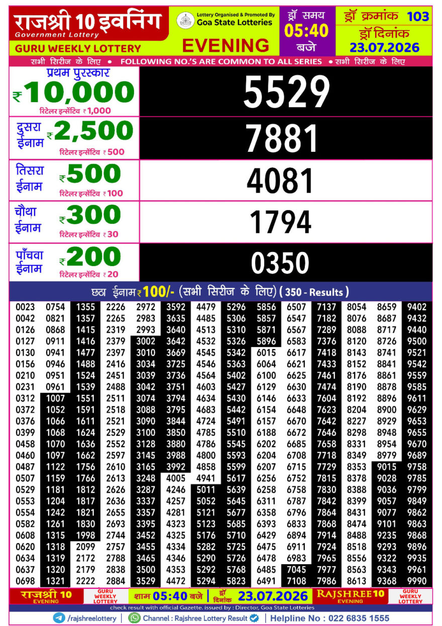 Rajshree 10 Evening 5:40PM Result 23 07 26