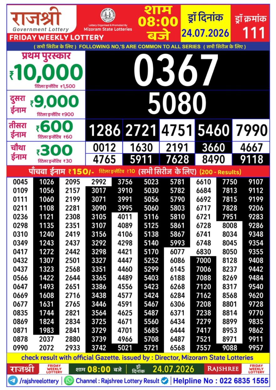 Rajshree Daily 8PM Result 24 07 26