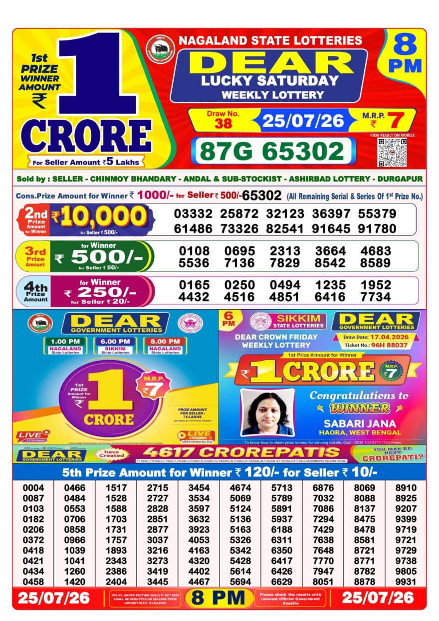 Dear Lottery Result 8PM 25 07 26