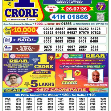 Dear Lottery Result Today 1PM 26 07 26