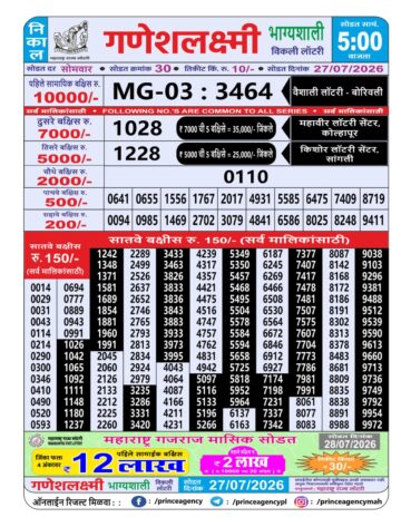 Maharashtra Ganesh Laxmi Lottery Result 27 07 26