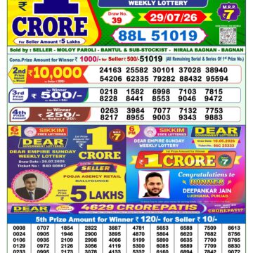 Dear Lottery Result Today 1PM 29 07 26