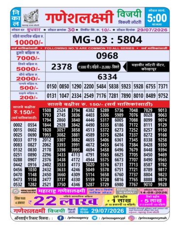 Maharashtra Ganesh Laxmi Lottery Result 29 07 26