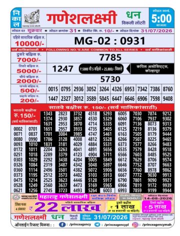 Maharashtra Ganesh Laxmi Lottery Result 31 07 26