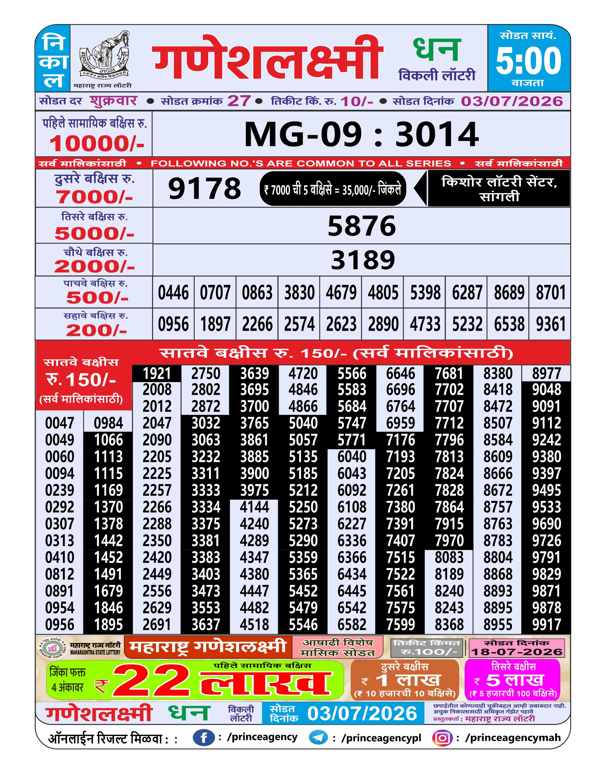 Maharashtra Ganesh Laxmi Lottery Result 03 07 26