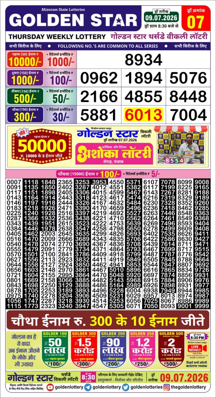 Golden 8:30PM Result 09 07 26