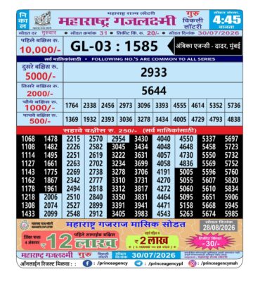 Maharashtra Gajlaxmi Lottery Result 30 07 26