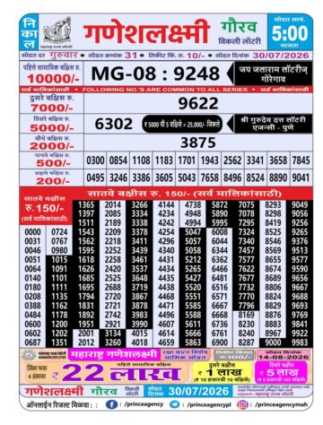 Maharashtra Ganesh Laxmi Lottery Result 30 07 26