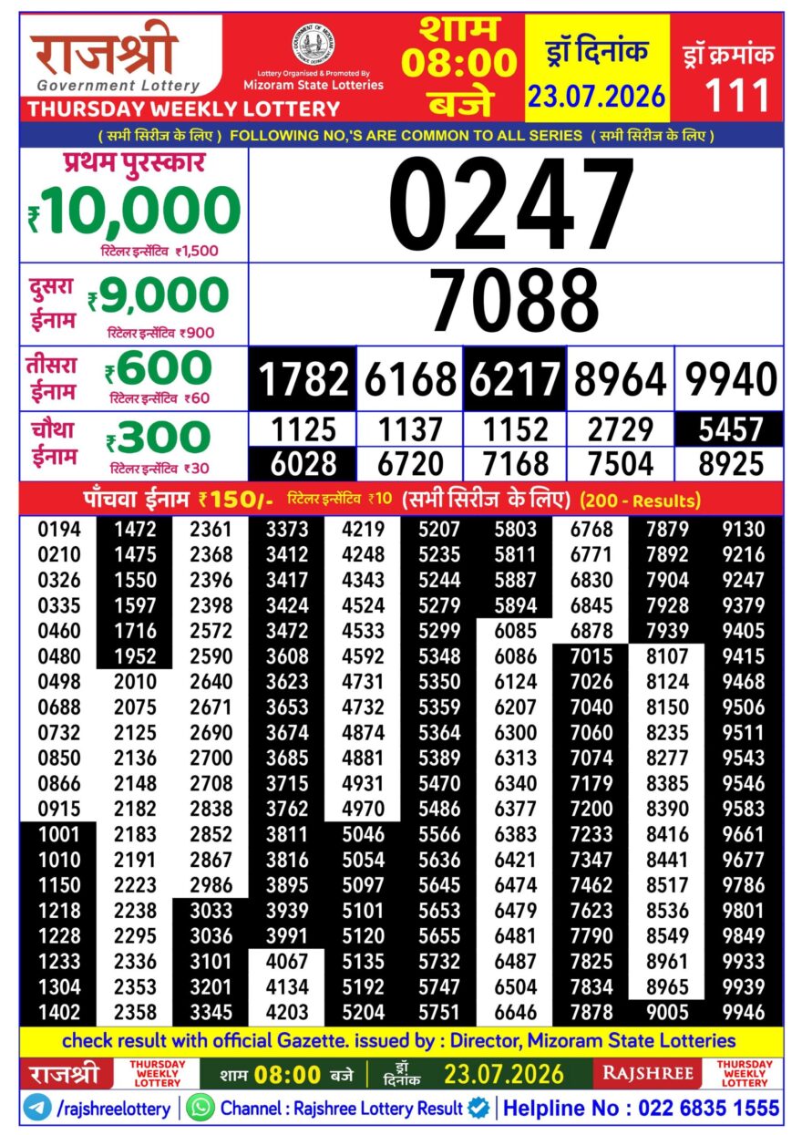 Rajshree Daily 8PM Result 23 07 26