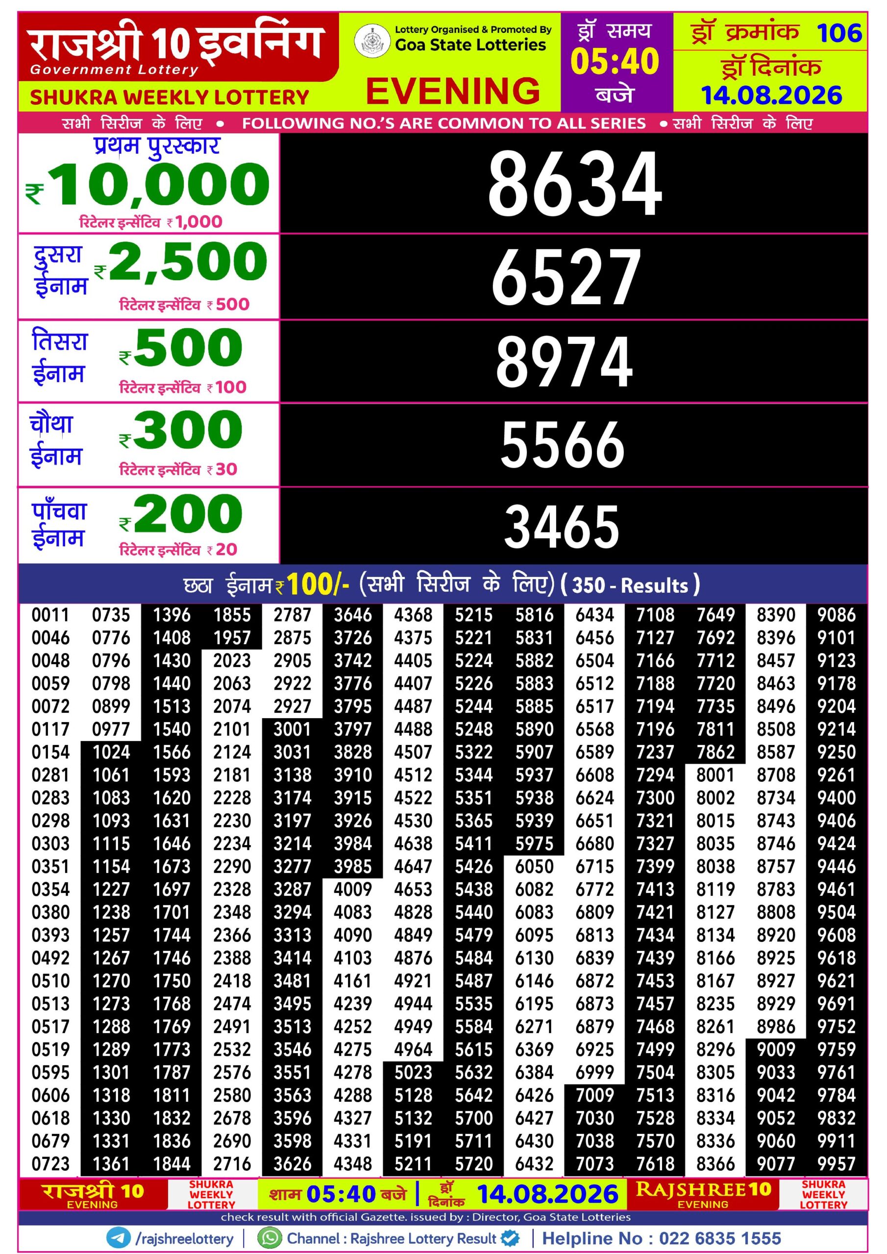 Rajshree 10 Evening 5:40PM Result 14 08 26
