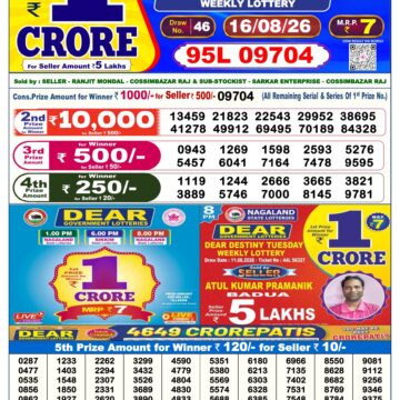 Dear Lottery Today Result 6PM 16 08 26