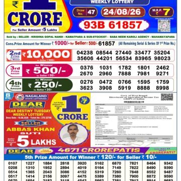 Dear Lottery Today Result 6PM 24 08 26
