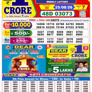 Dear Lottery Result 8PM 25 08 26