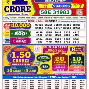 Dear Lottery Result 8PM 29 08 26