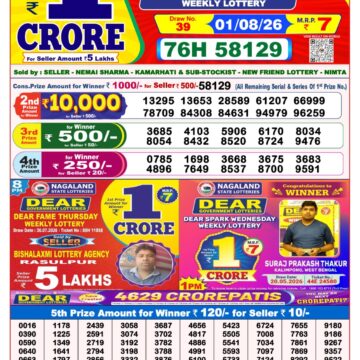 Dear Lottery Result 8PM 01 08 26