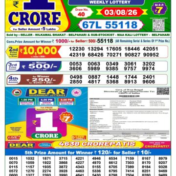 Dear Lottery Result Today 1PM 03 08 26