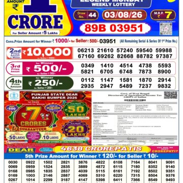 Dear Lottery Today Result 6PM 03 08 26